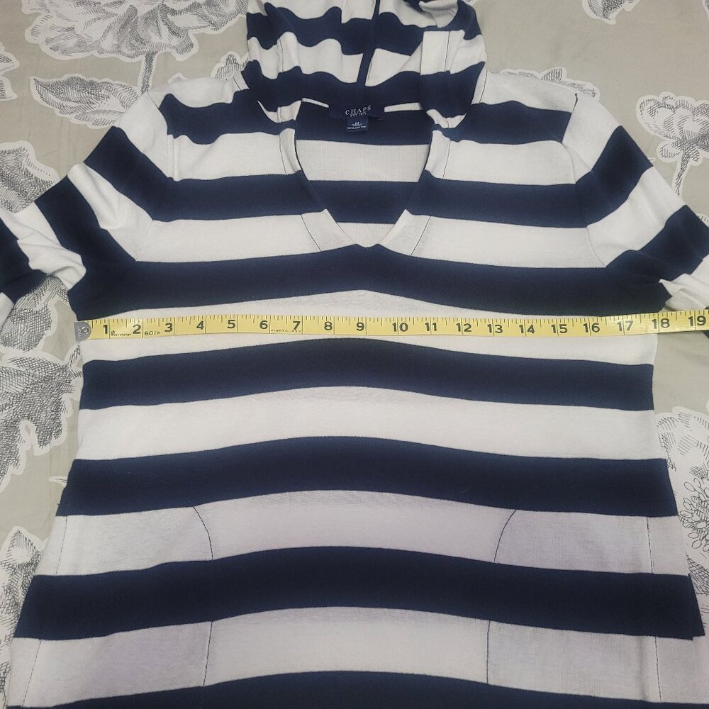 Chaps Navy & White Striped Cotton Pullover Hoodie w/Kangaroo Pockets Medium - Picture 5 of 8